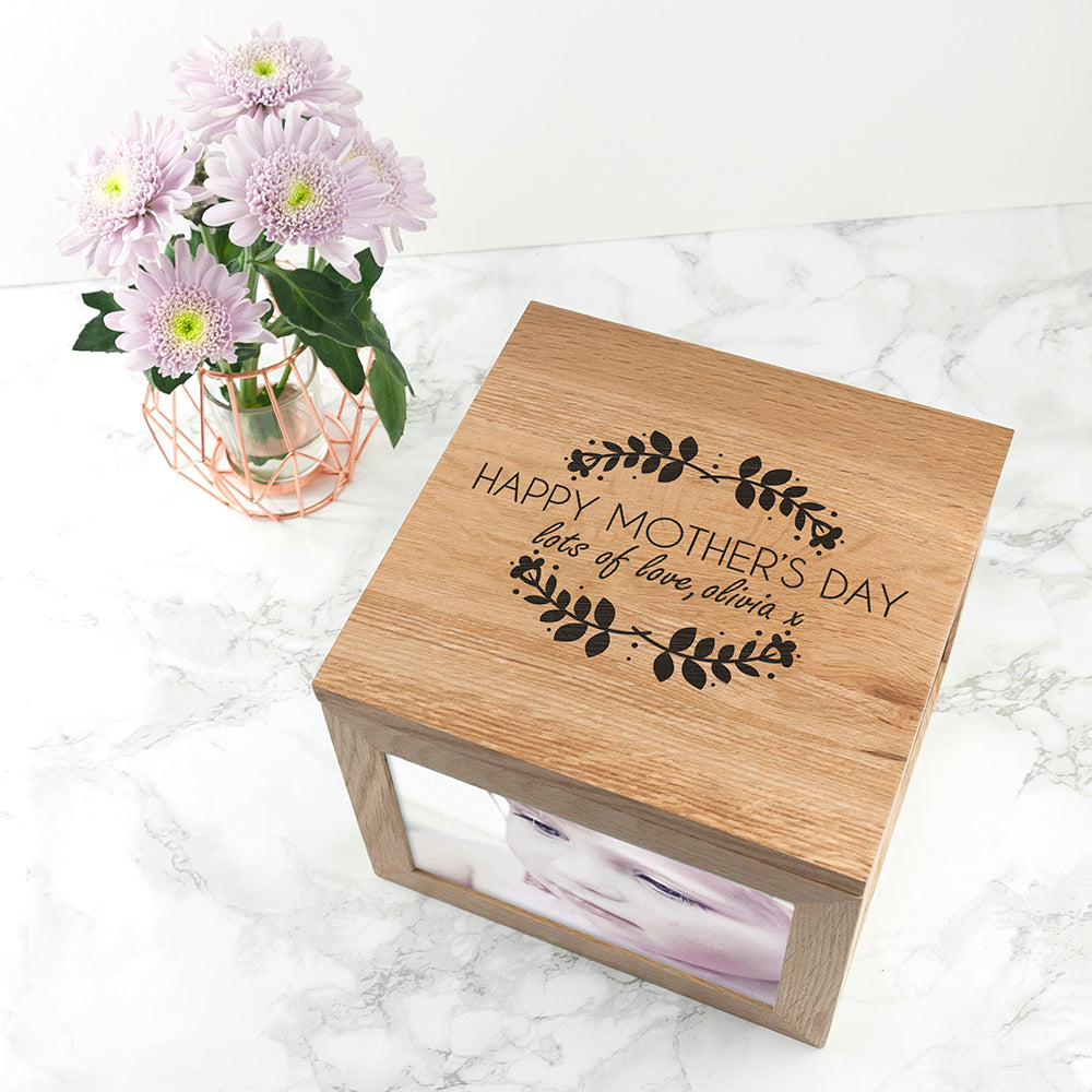 Personalised Happy Mother's Day Large Oak Photo Cube - treat-republic