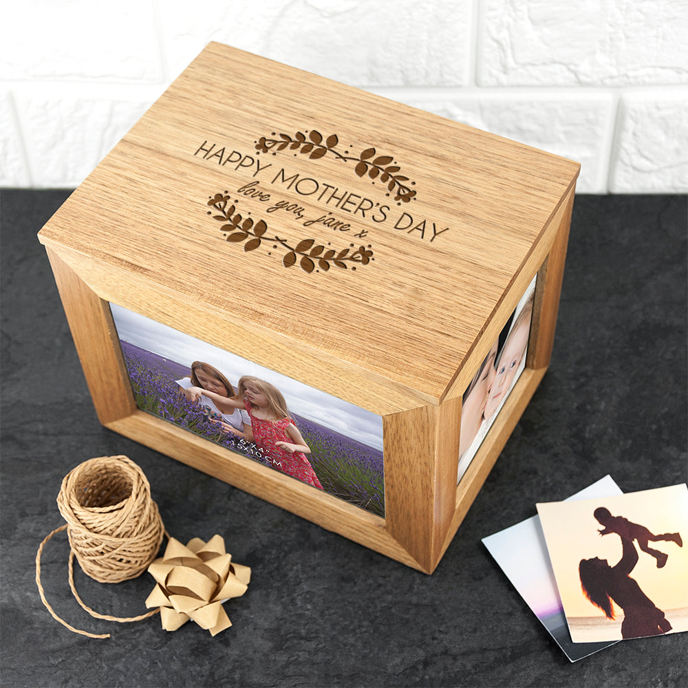 Personalised Happy Mother's Day Midi Oak Photo Cube Keepsake Box - treat-republic