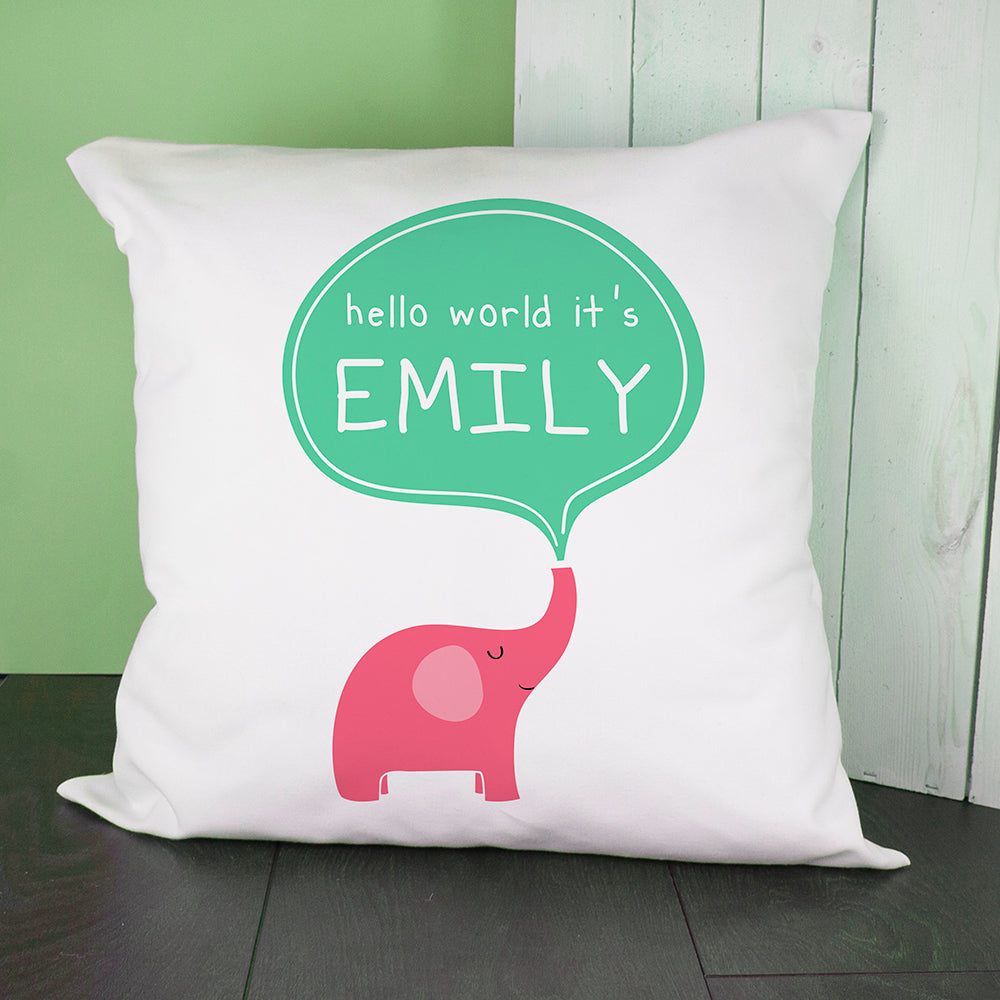Personalised Hello Baby Elephant Cushion Cover - treat-republic