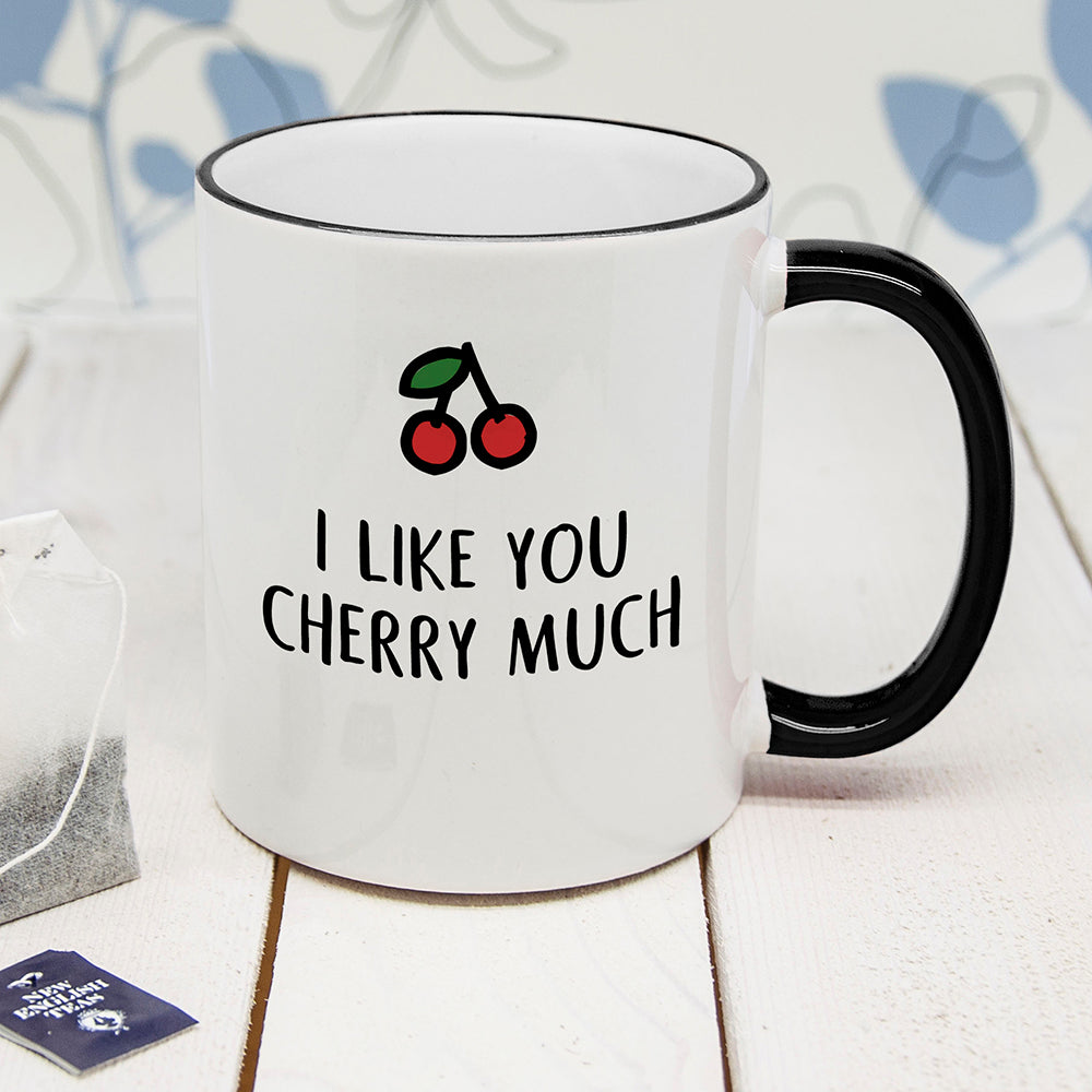 Personalised I Like You Cherry Much Black Rimmed Mug - treat-republic