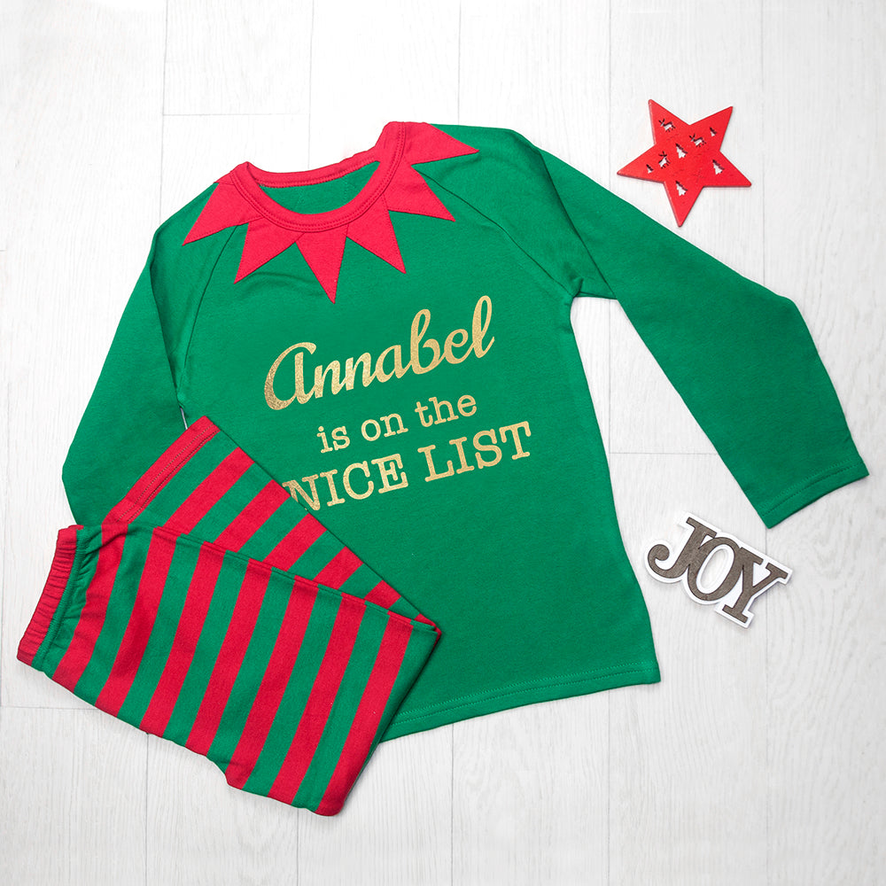 Personalised Kids Christmas Elf Pyjamas - treat-republic
