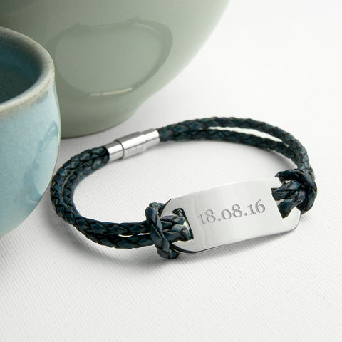 Personalised Men's Statement Leather Bracelet In Navy - treat-republic