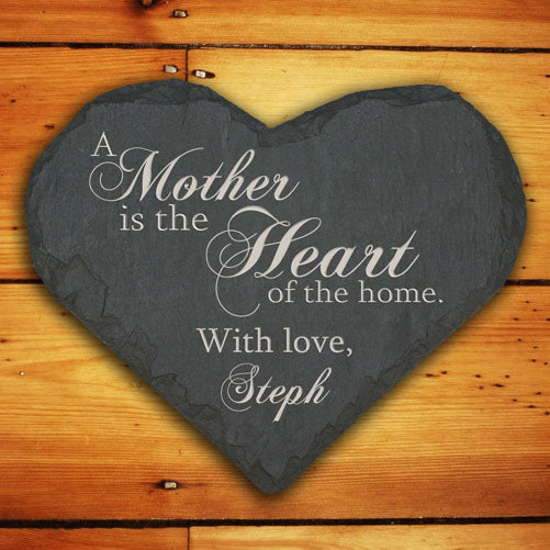Personalised Mother is the Heart of the Home Slate Heart Keepsake - treat-republic