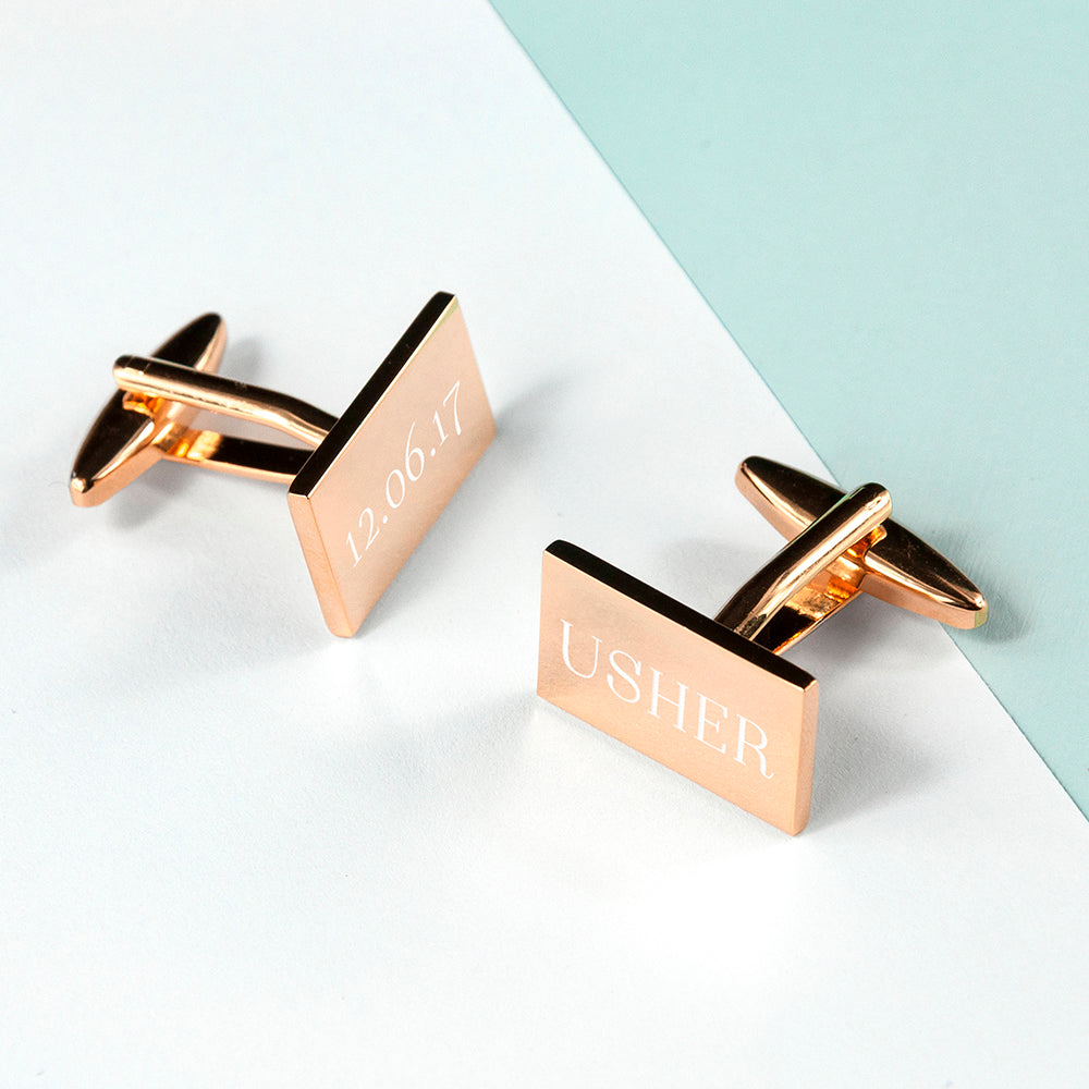 Personalised Rectangle Rose Gold Plated Cufflinks - treat-republic