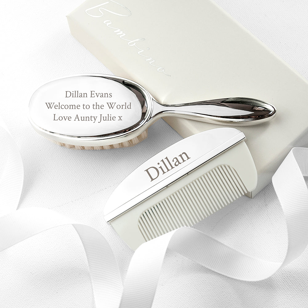 Personalised Silver Plated Baby Brush And Comb Set - treat-republic
