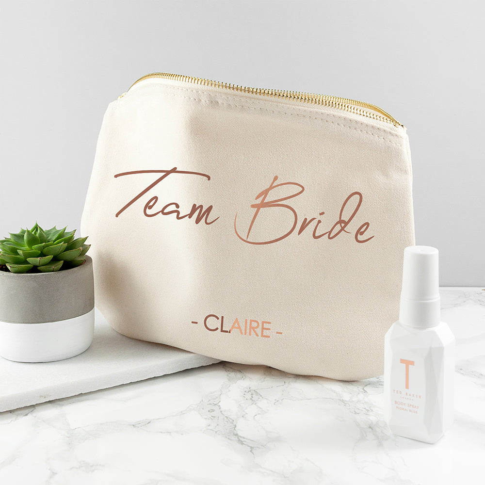 Personalised Team Bride Rounded Canvas Makeup Bag - treat-republic