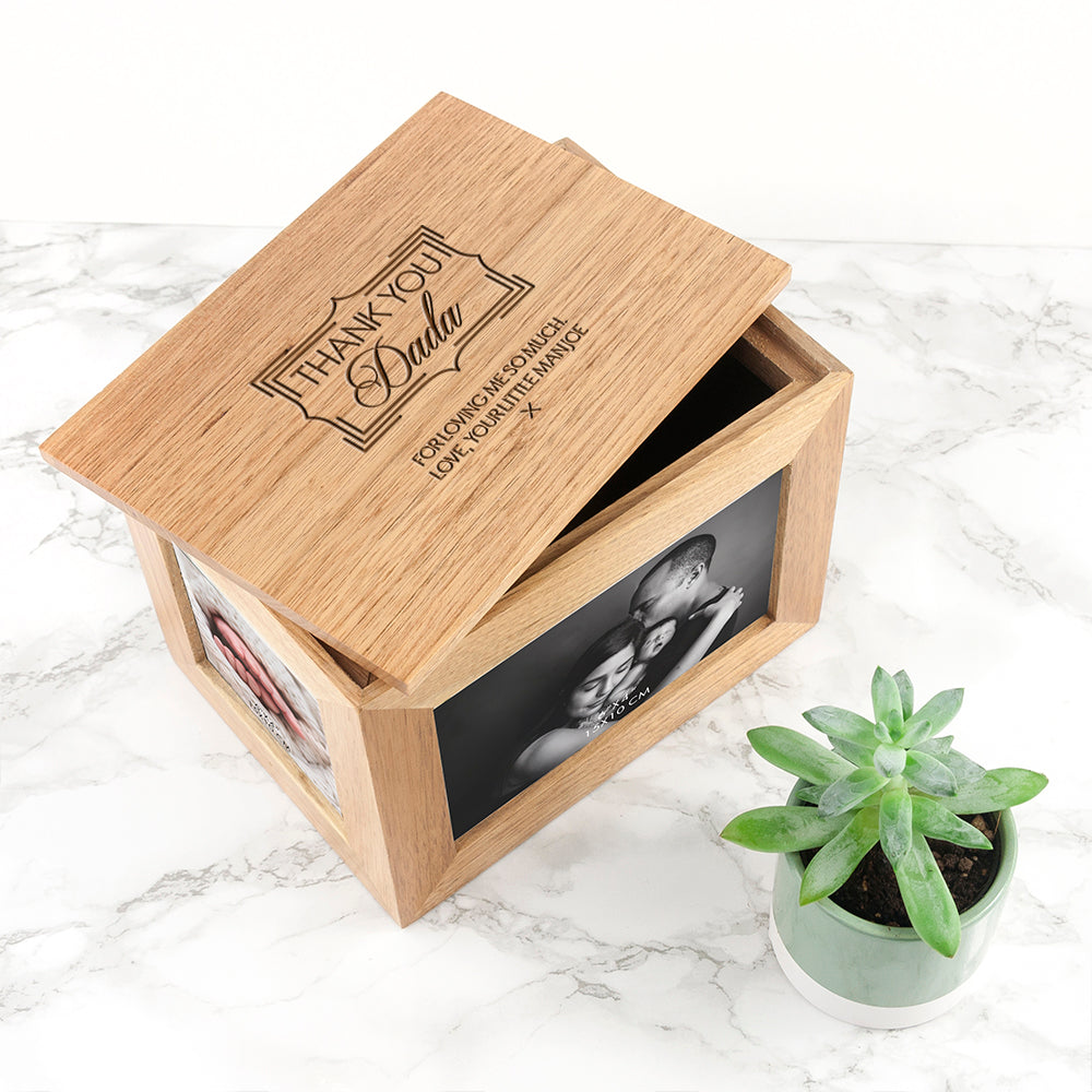 Personalised Thank You Midi Oak Photo Cube Keepsake Box - treat-republic