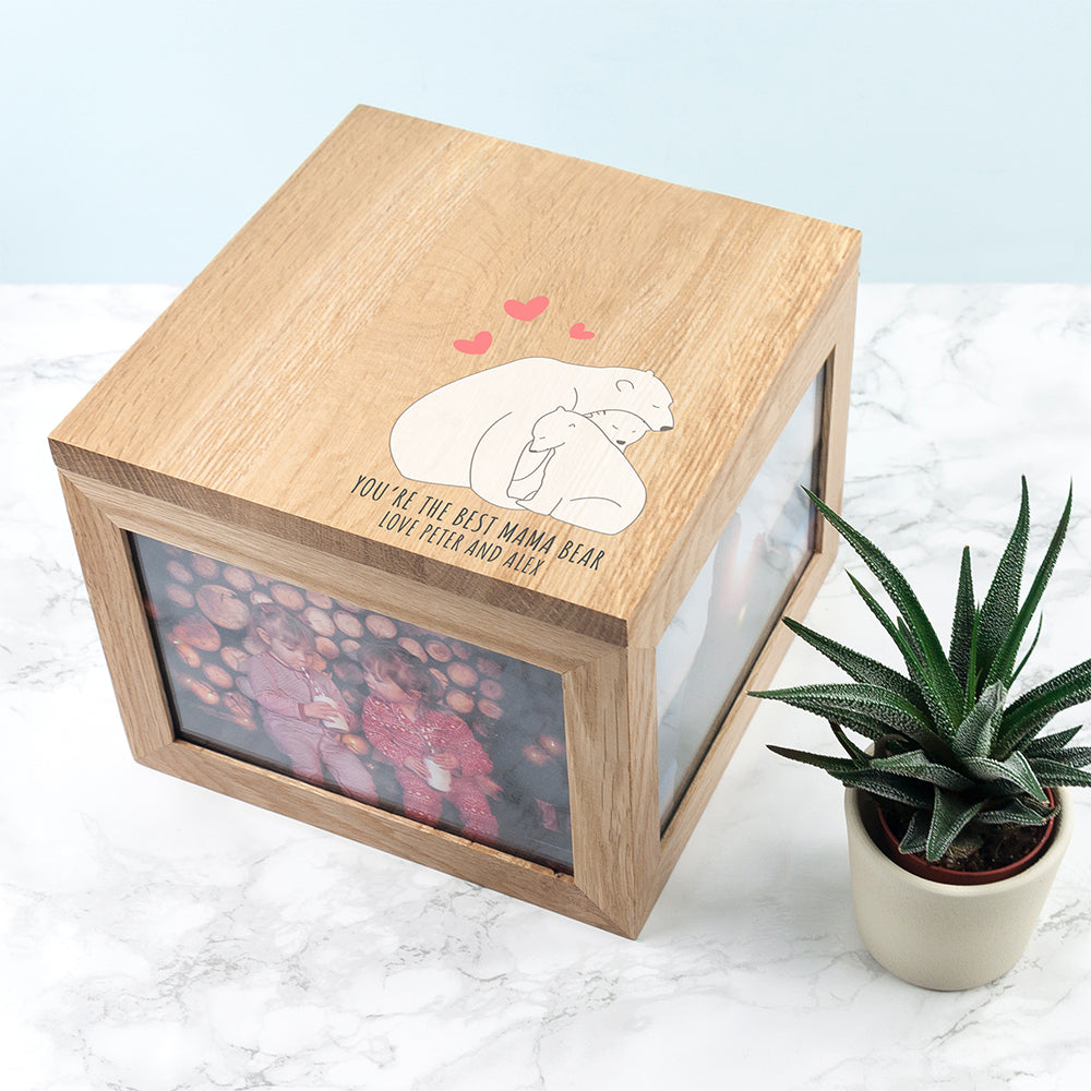 Personalised The Best Mama Bear Large Oak Photocube Box - treat-republic