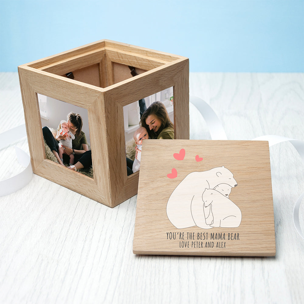Personalised The Best Mama Bear Oak Photocube Keepsake Box - treat-republic