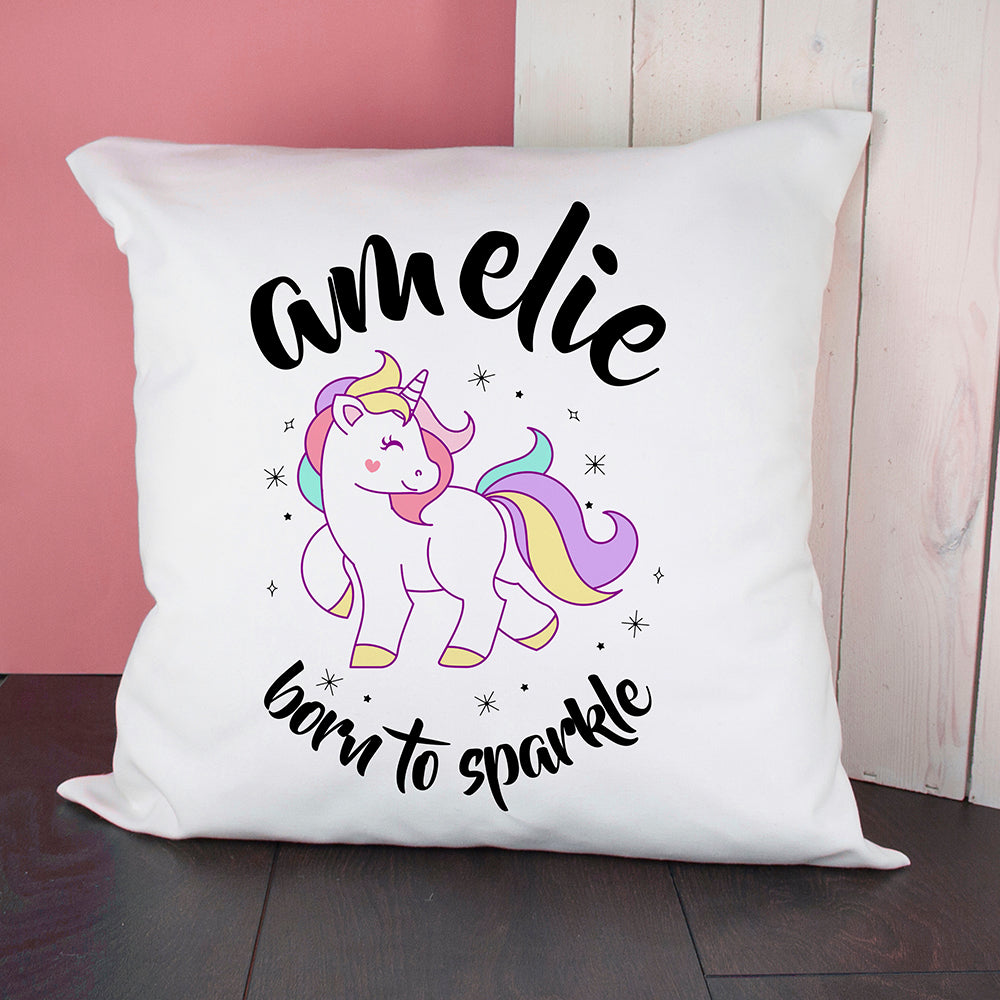 Personalised Unicorn Born To Sparkle Cushion Cover - treat-republic
