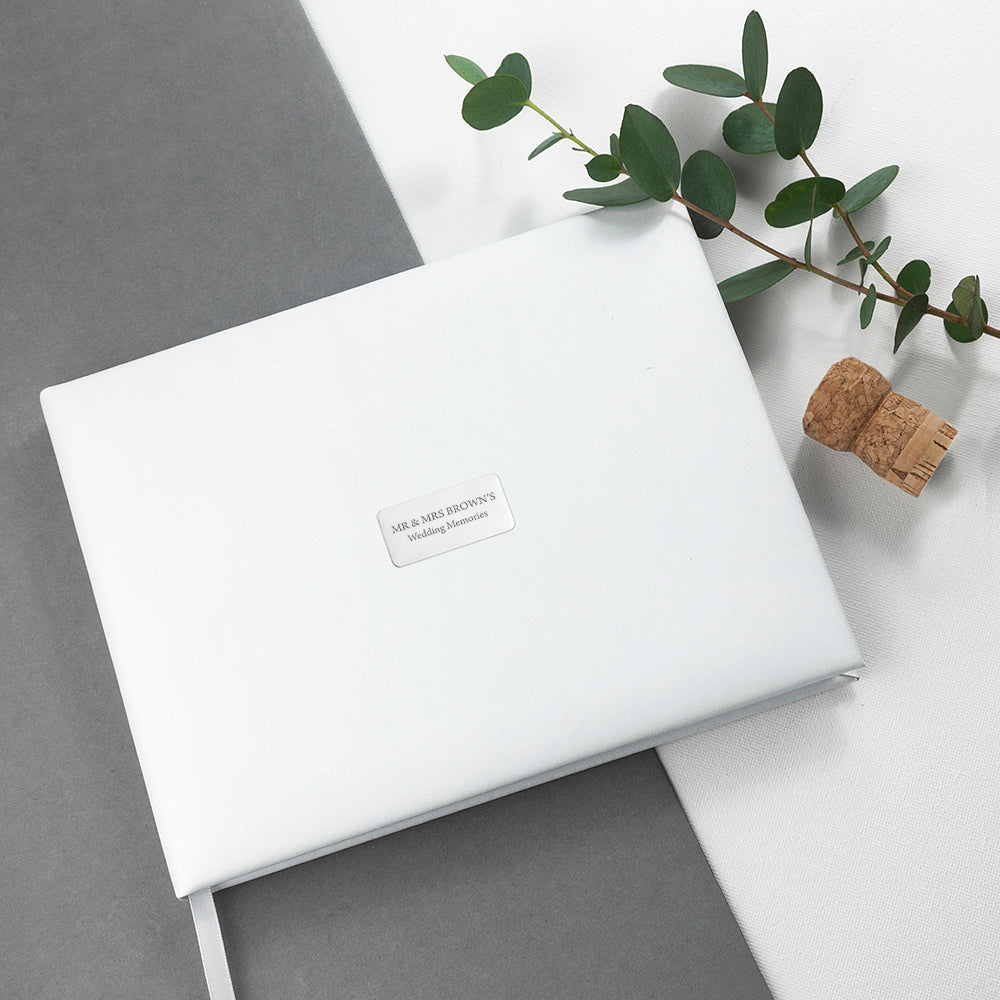 Personalised White Leather Wedding Guest Book - treat-republic