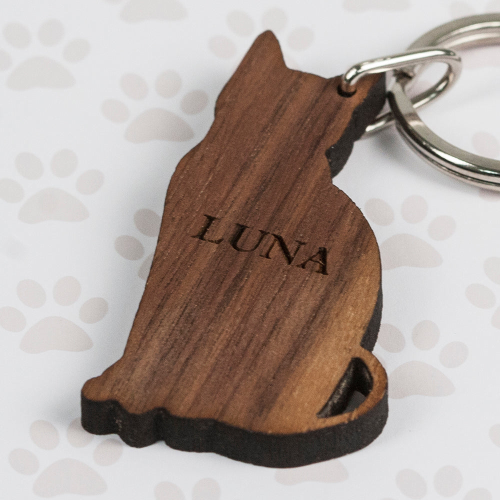 Personalised Wooden Cat Key Ring - treat-republic