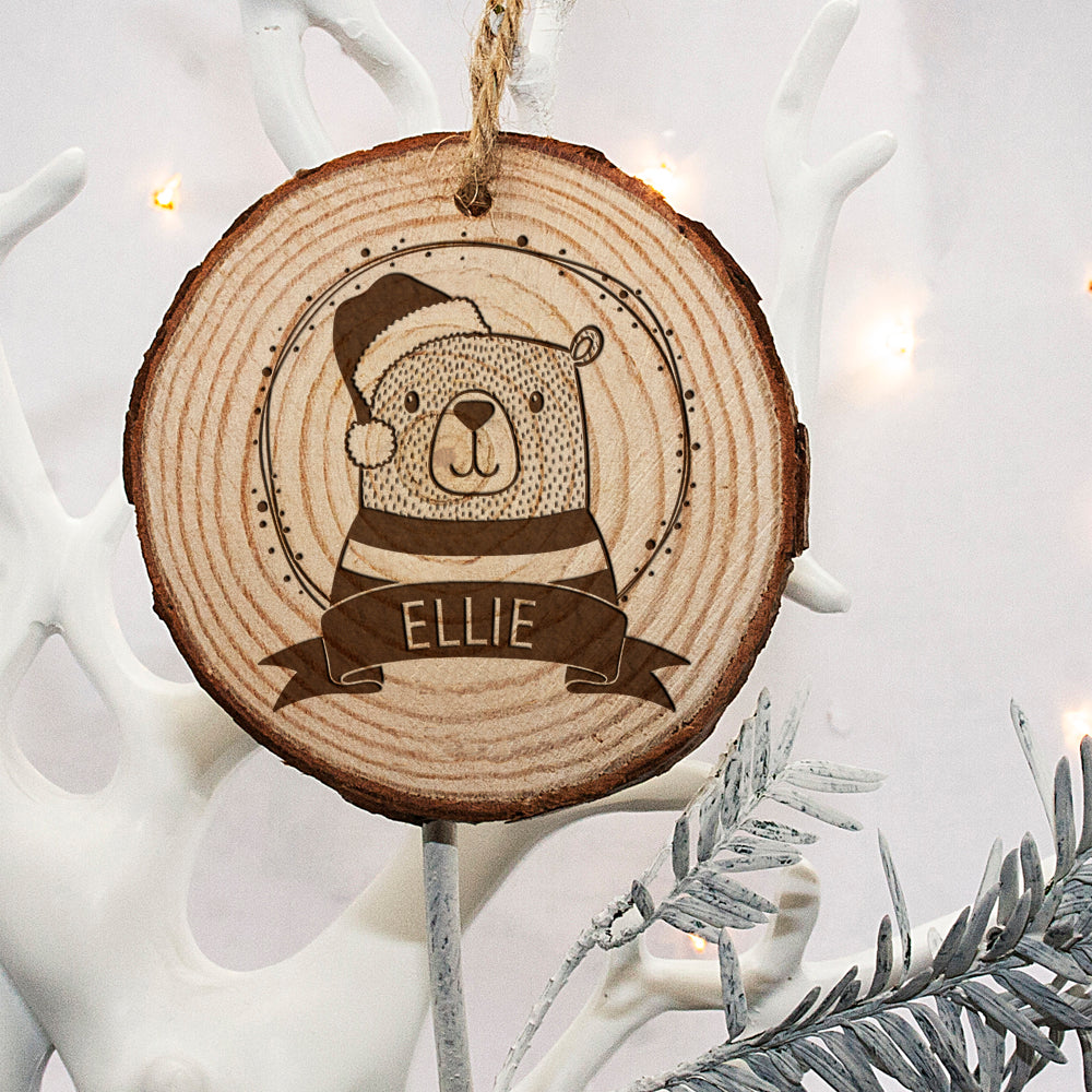 Personalised Woodland Bear Christmas Tree Decoration - treat-republic