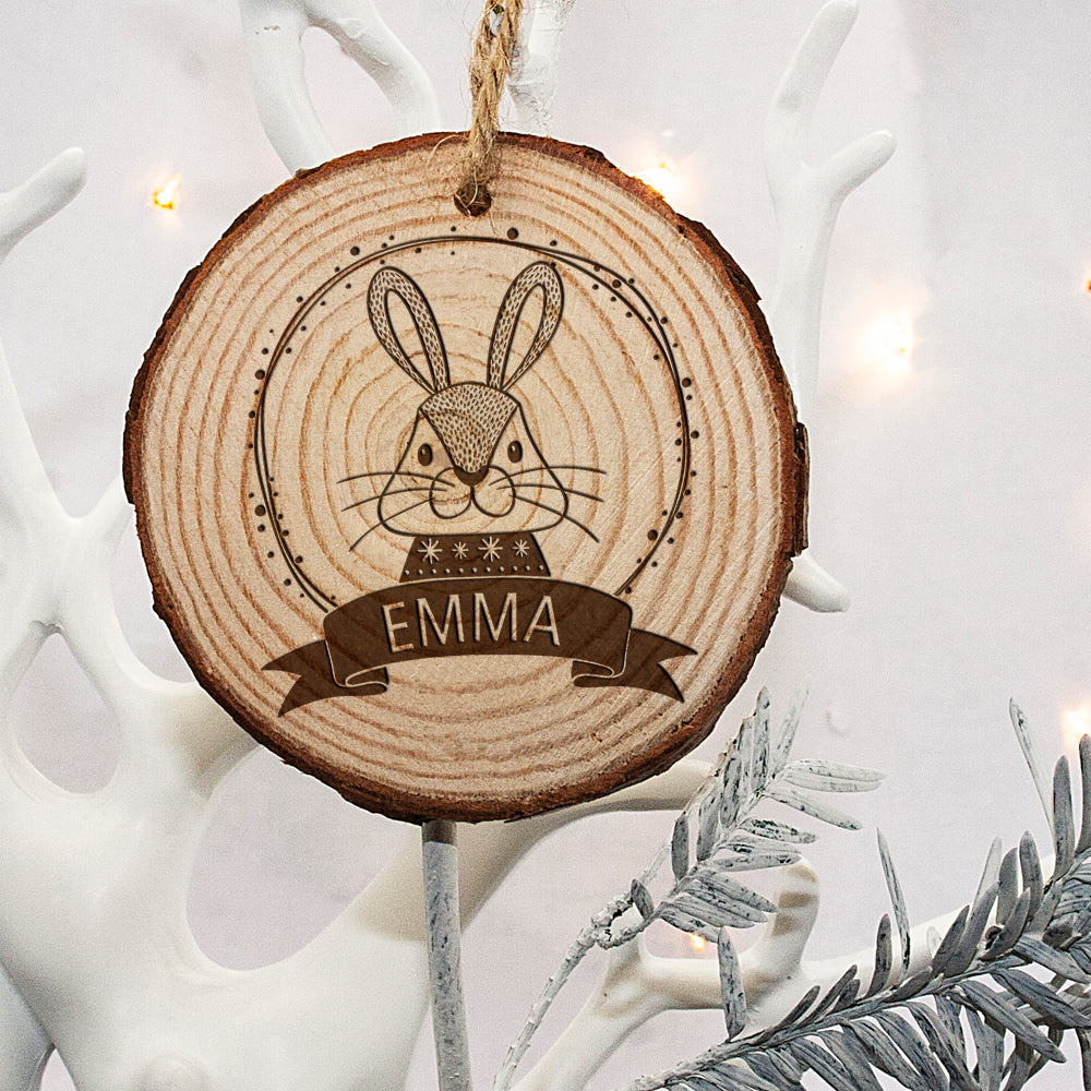 Personalised Woodland Rabbit Christmas Tree Decoration - treat-republic