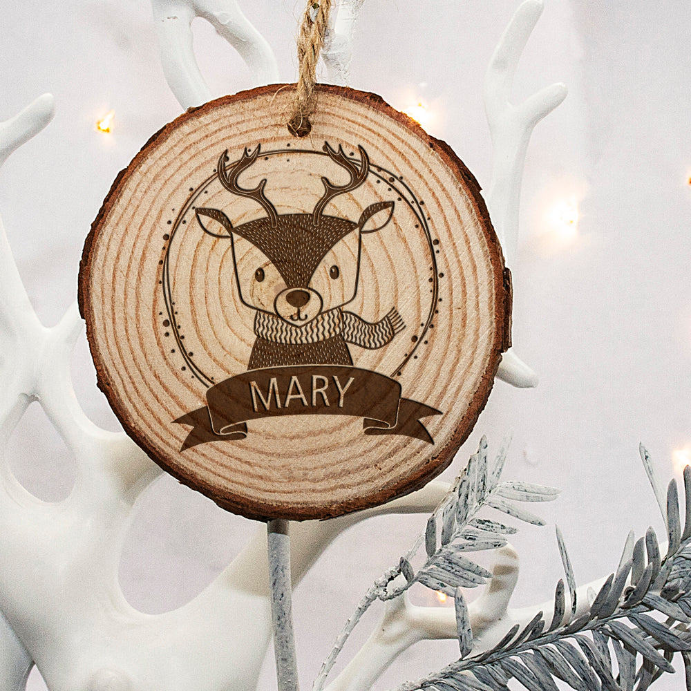 Personalised Woodland Reindeer Christmas Tree Decoration - treat-republic