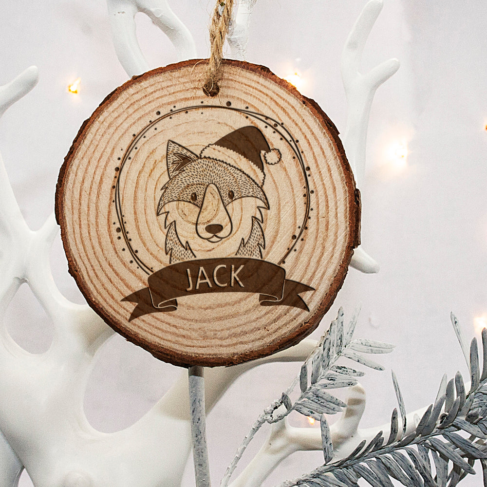 Personalised Woodland Wolf Christmas Tree Decoration - treat-republic
