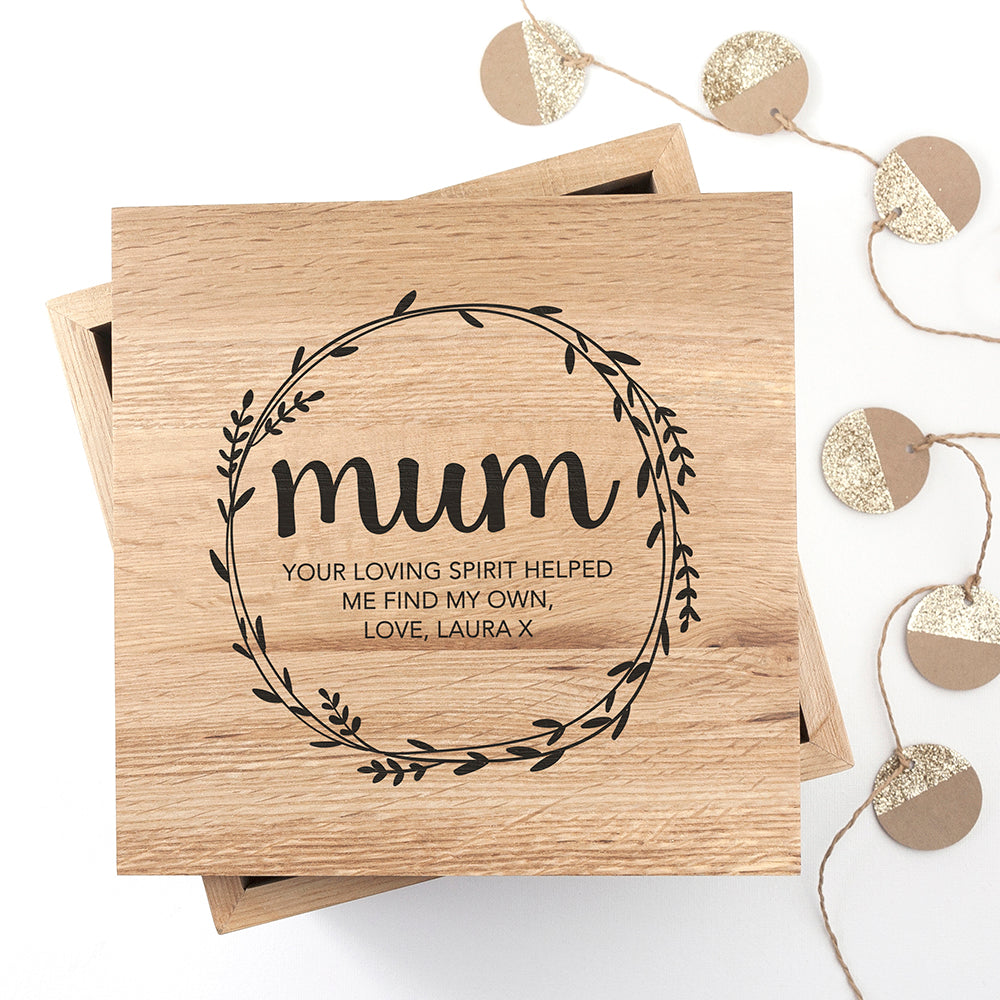 Personalised Wreath Mother's Day Large Oak Photo Cube - treat-republic
