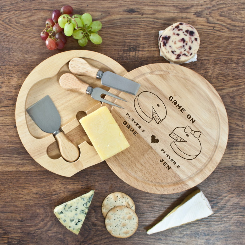 Retro 'Game On' Couples' Round Cheese Board - treat-republic