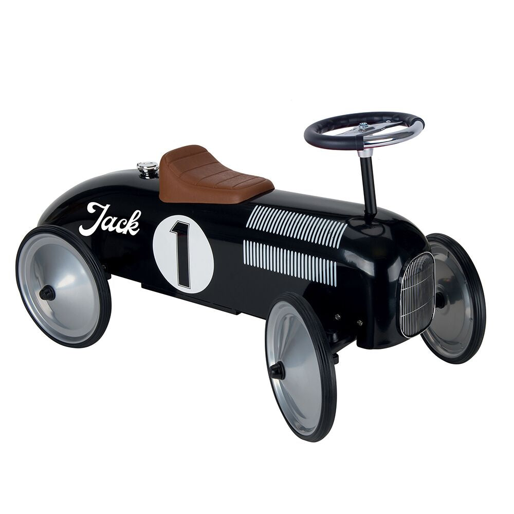 Personalised Black Vintage Style Ride On Car for Kids - treat-republic