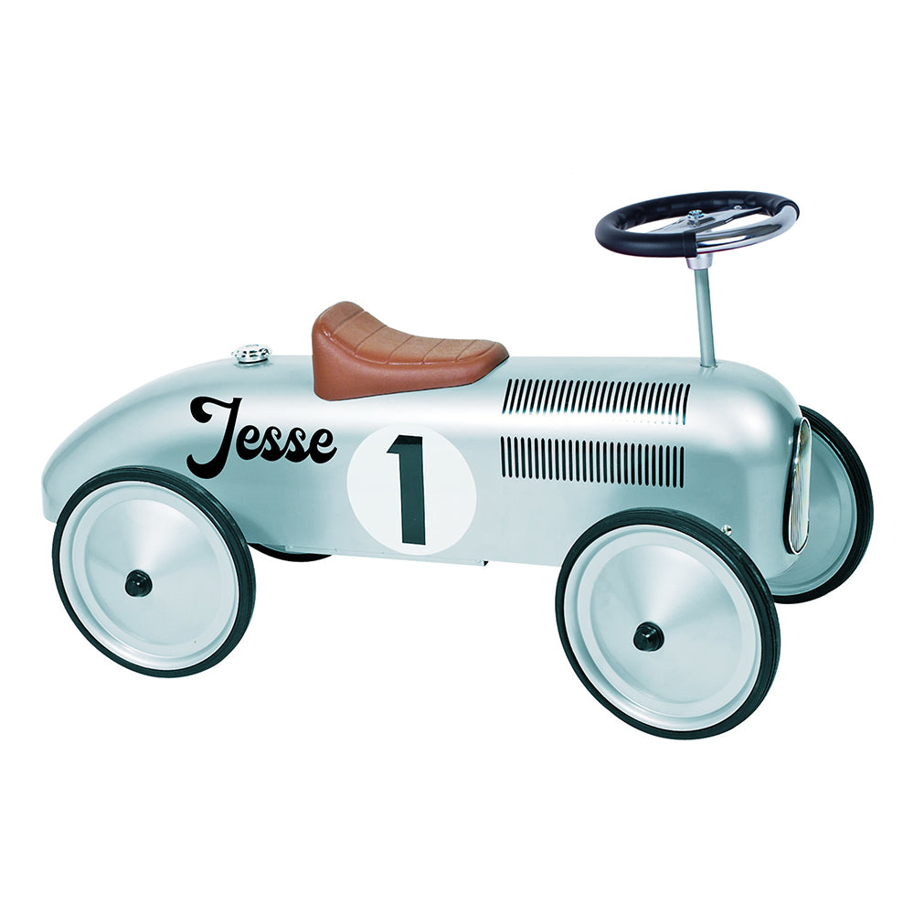 Personalised Silver Vintage Ride On Car for Kids - treat-republic