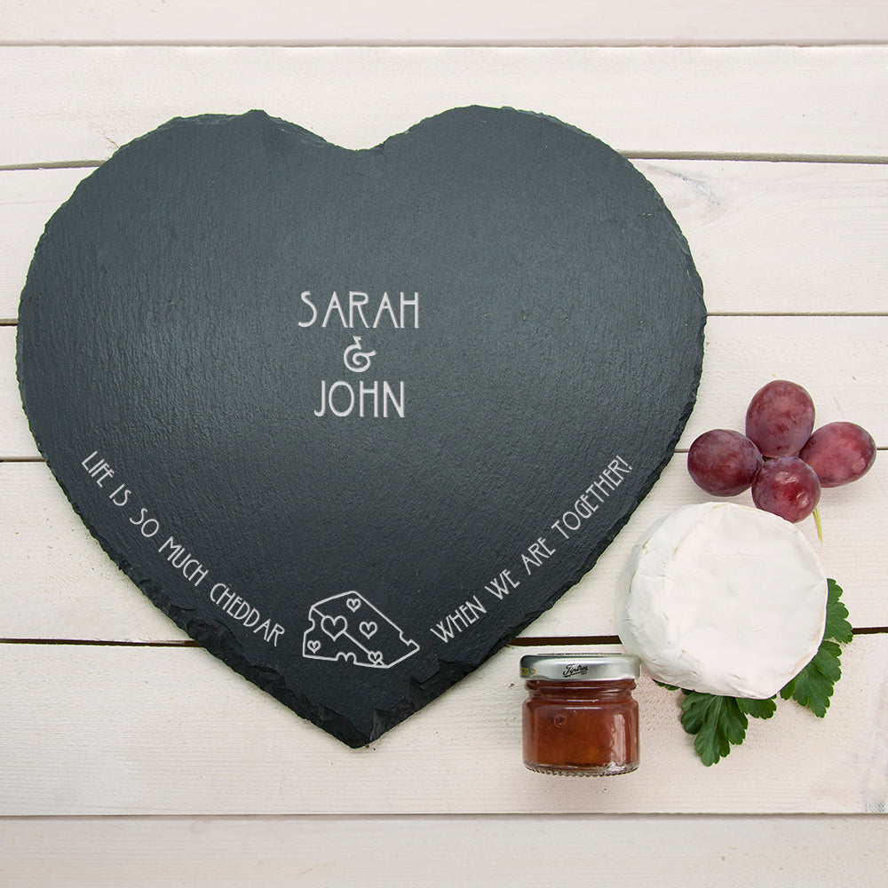 Romantic Pun "Life is So Much Cheddar" Heart Slate Cheese Board - treat-republic