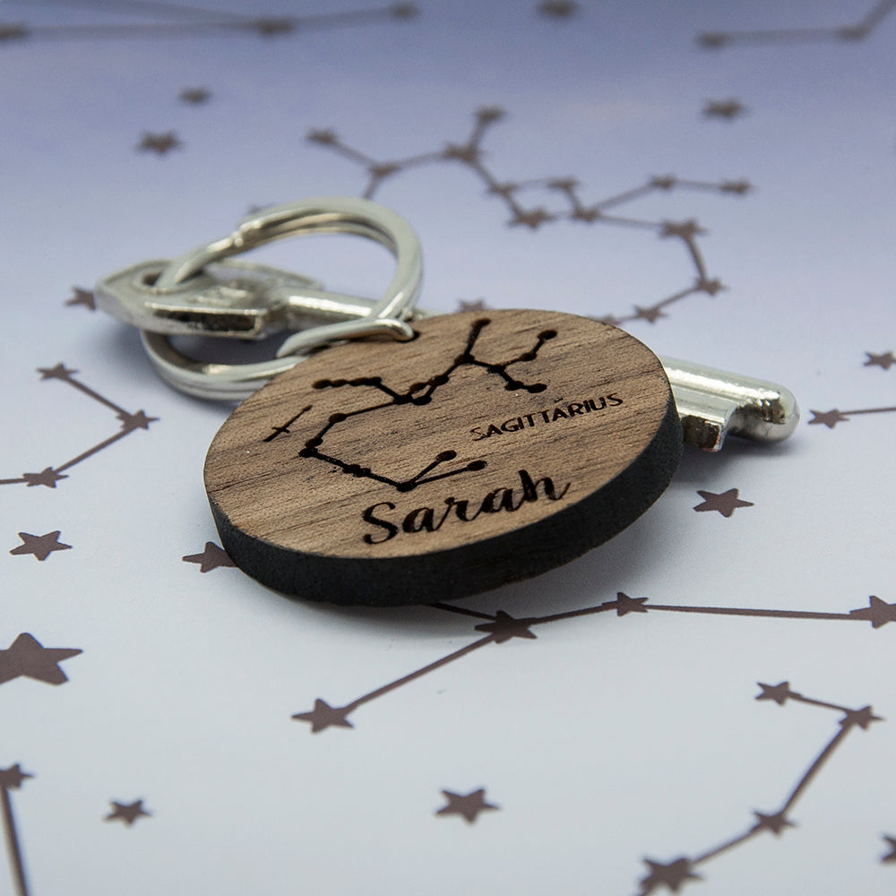 Round Wooden Key Ring - Zodiac sign and name - treat-republic