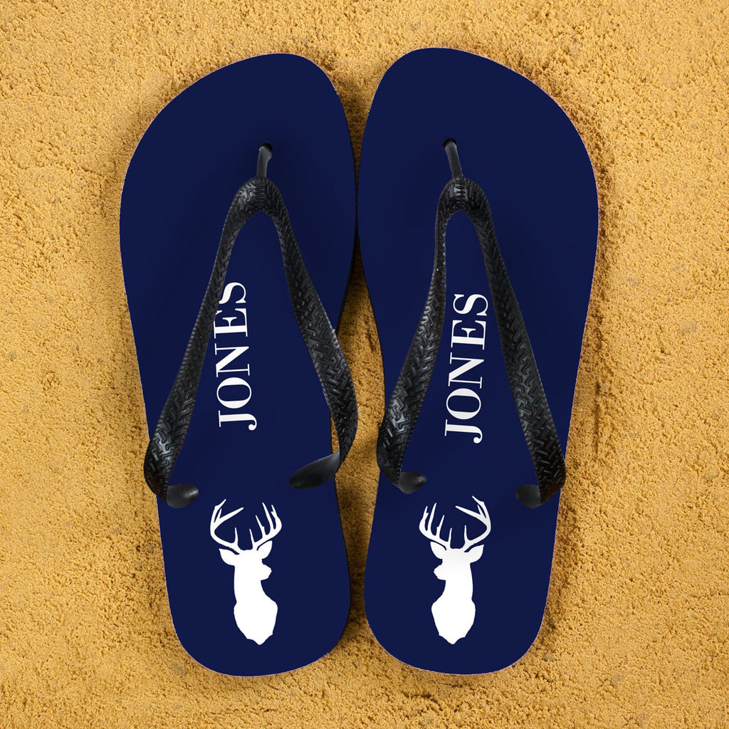 Stag Design Personalised Flip Flops in Blue and White - treat-republic