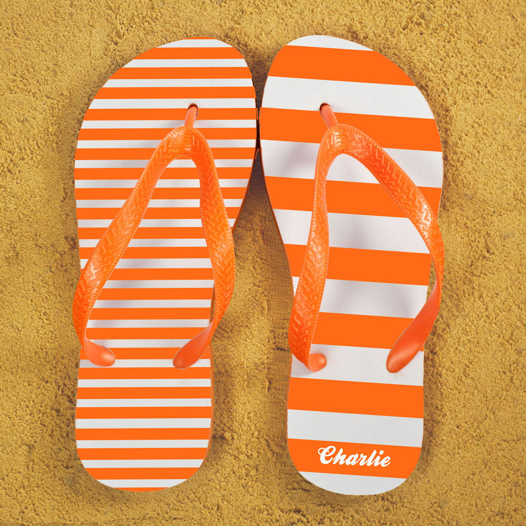 Striped Personalised Flip Flops in Orange - treat-republic