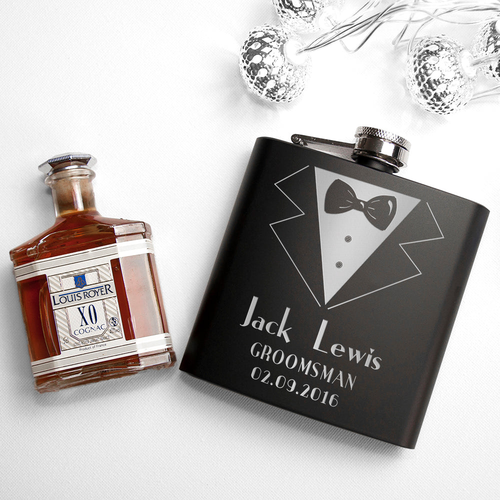 Thank You For Being My Groomsman Personalised Black Matte Hip Flask - treat-republic