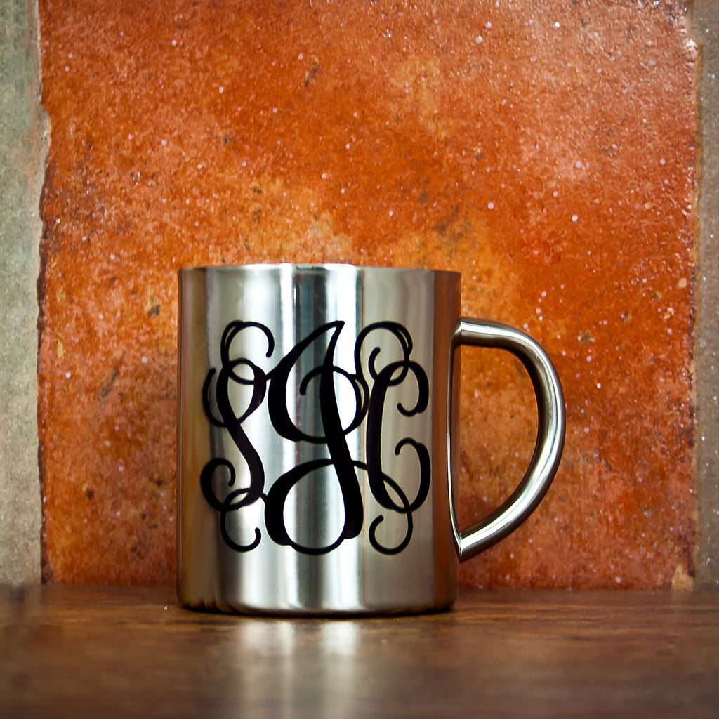 Vine Monogram Silver Outdoor Mug - treat-republic