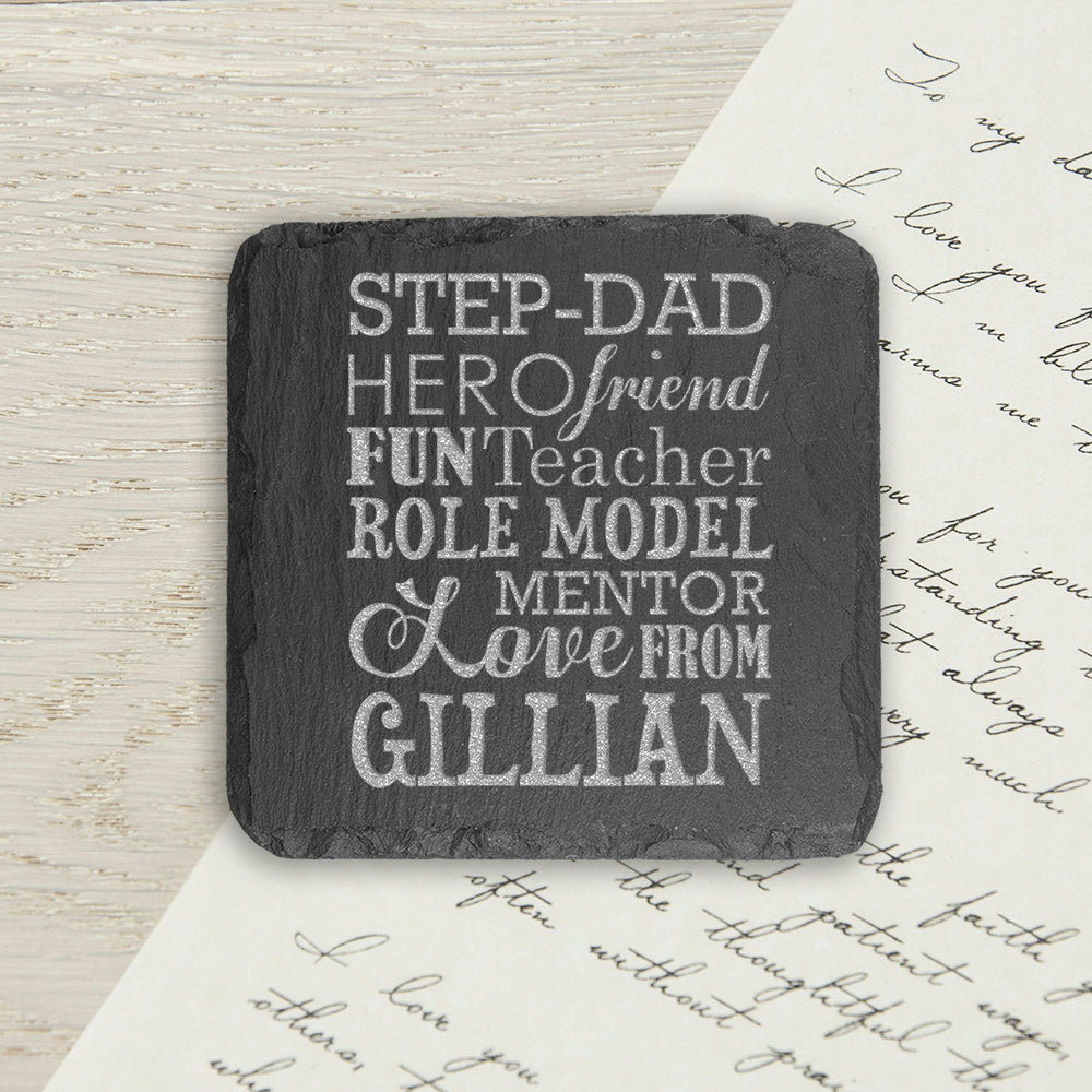What A Step-Dad Means Square Slate Keepsake - treat-republic