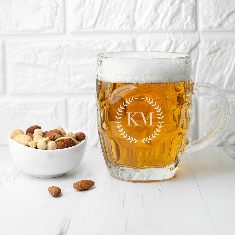 Wreath Mongorammed Dimpled Beer Glass - treat-republic